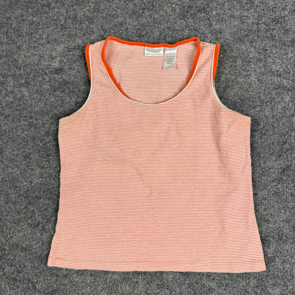 O-treme Tank Top Womens Size M Orange White Striped Cotton Stretch Scoop Neck